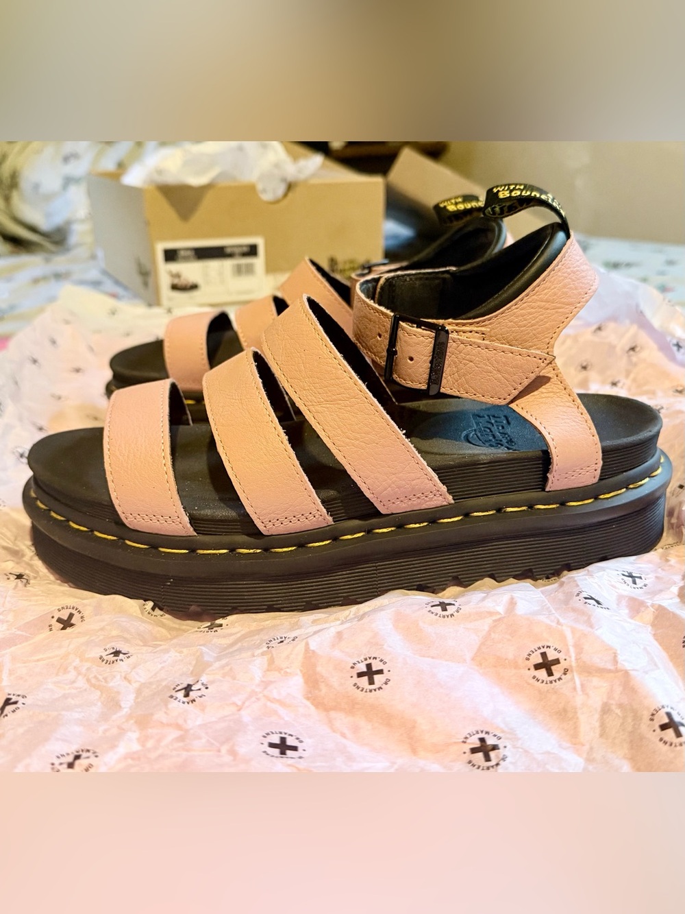 BRAND NEW!  In box. Dr. Martens Pink Strappy Platform Sandals